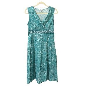 Croft & Barrow teal aqua floral summer surplice midi sundress stretch size 10